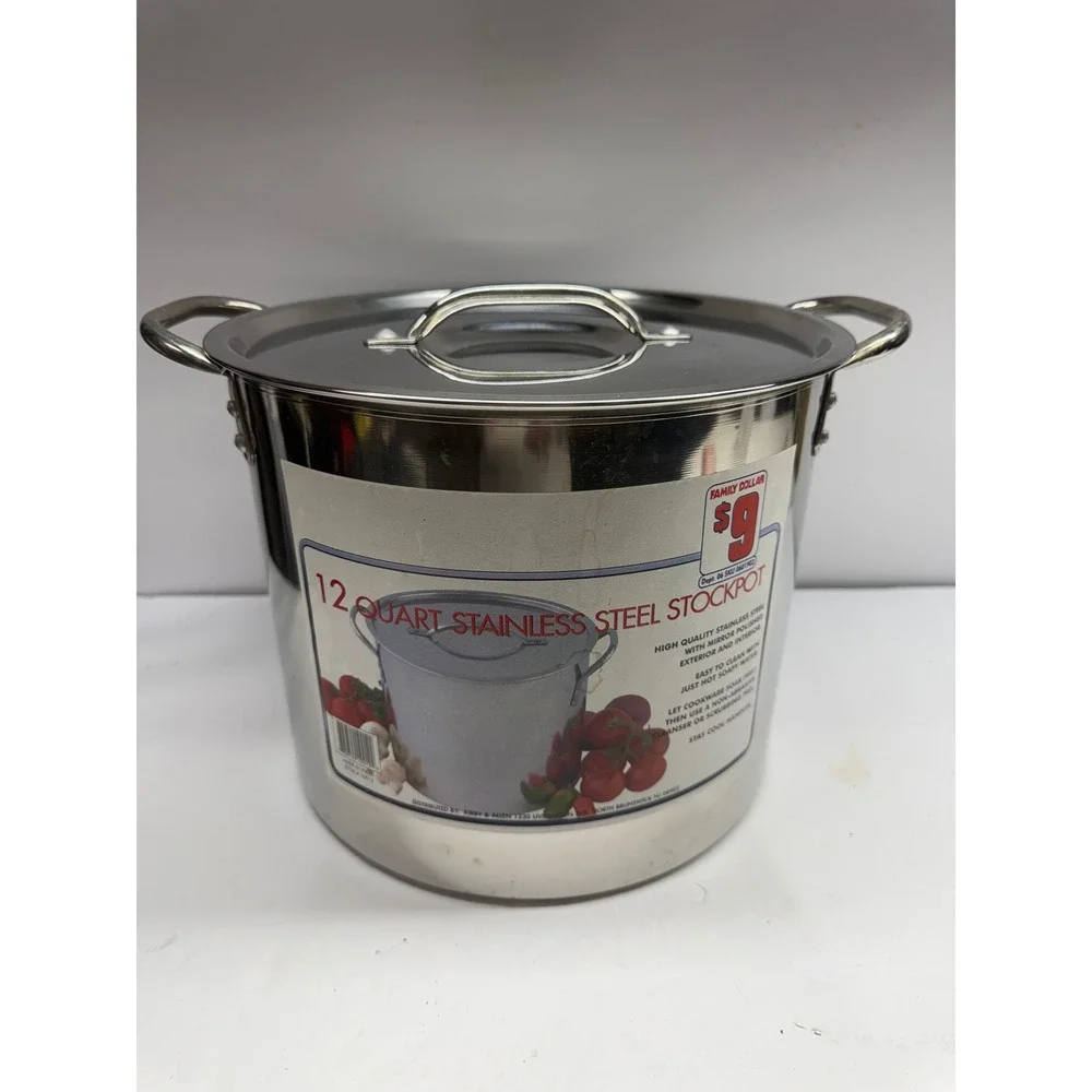 Kirby & Allen 12 Quart Stainless Steel Stockpot with Lid Mirror Polished 10012